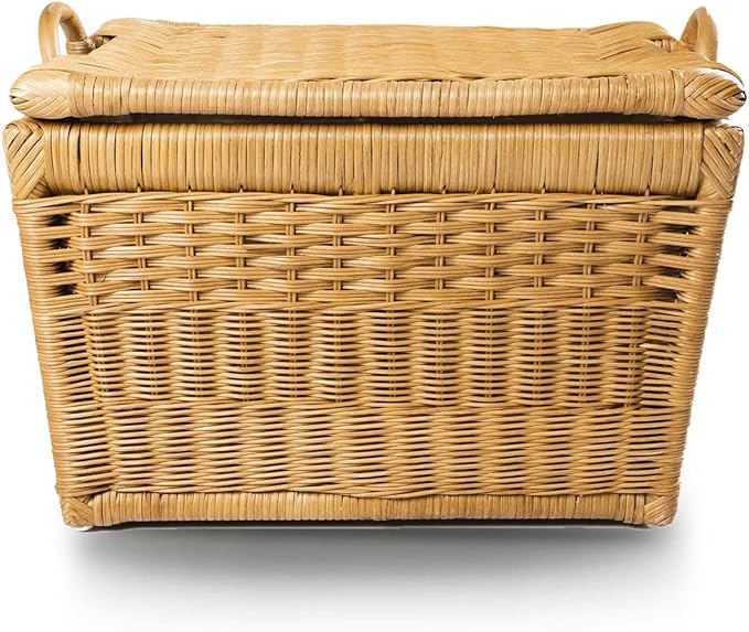 The Basket Lady Lift-Off Lid Wicker Storage Basket, M, Sandstone | Outside: 20" L x 15" W x 14" H | Inside: 17.5"L x 12"W x 11"H - Handcrafted by artisans from natural rattan - Image 2
