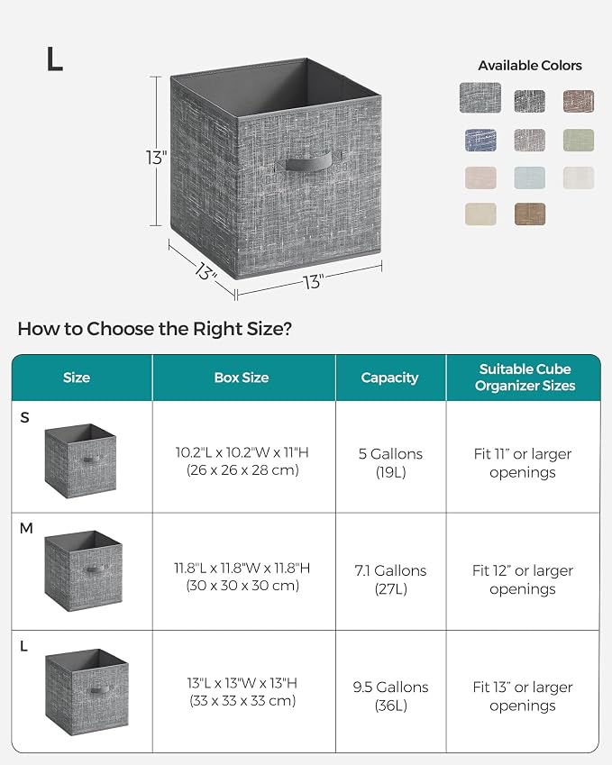 SONGMICS Storage Cubes, 13-Inch Non-Woven Fabric Bins with Double Handles, Set of 6, Closet Organizers for Shelves, Foldable, for Clothes, Cattail Gray UROB033G01 - Image 4