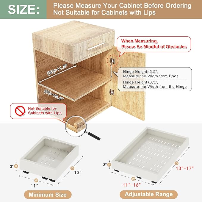 Fokyfok 2Pc Pull out Cabinet Organizer,11"-16"W,13"-17"D,Expandable | No Drill,Adjustable,Roll out Drawers,Adhesive Sliding Drawers,Slide out Shelves for Cabinets Without Lip,Kitchen,Pantry,White - Image 2