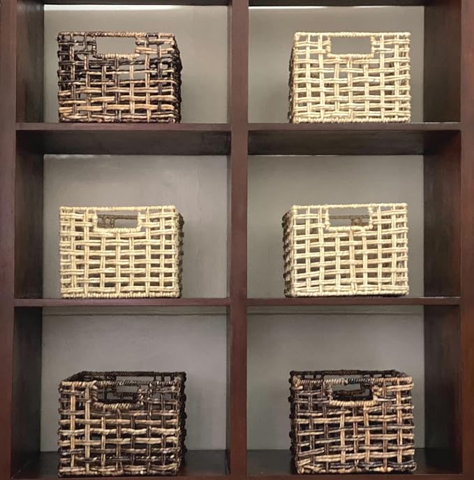 Handwoven Buri & Wicker Storage Baskets Set of 3 Open Weave, 12 x 10 x 8 In | Handwoven natural buri palm & wicker over sturdy iron frame, breathable storage for pantry shelve, toys towels & rustic décor - Image 5