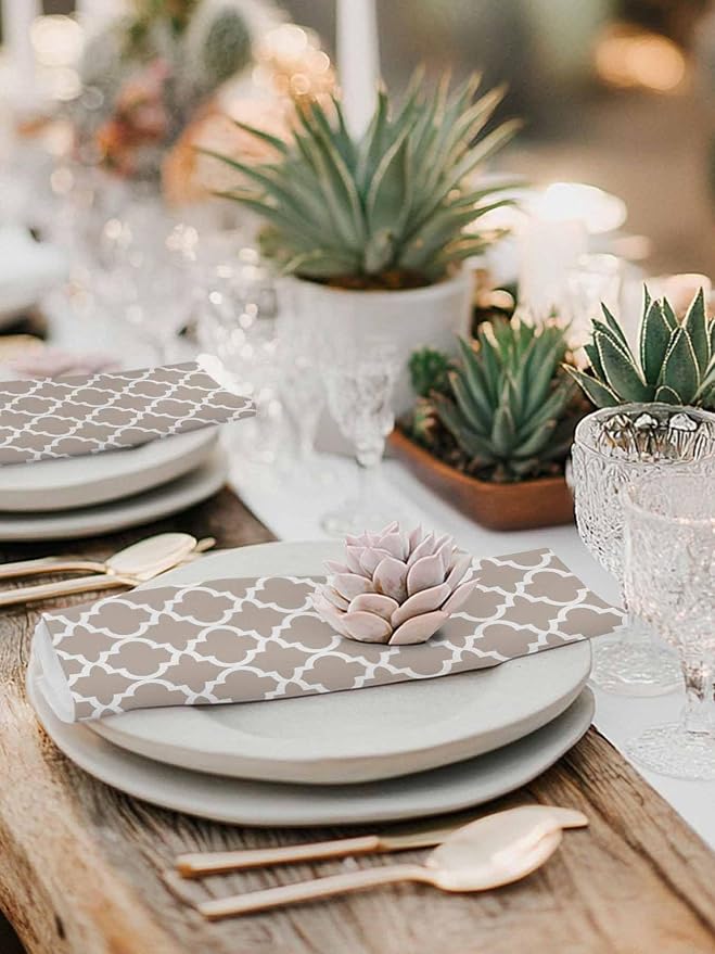 Cloth Napkins Set of 2-20x20 Inches, Beige Moroccon Washable Reusable Table Napkins, Farmhouse Minimalist Abstract Geometric Soft & Absortbent Dining Napkin for Party Wedding Hotel Restaurant - Image 6