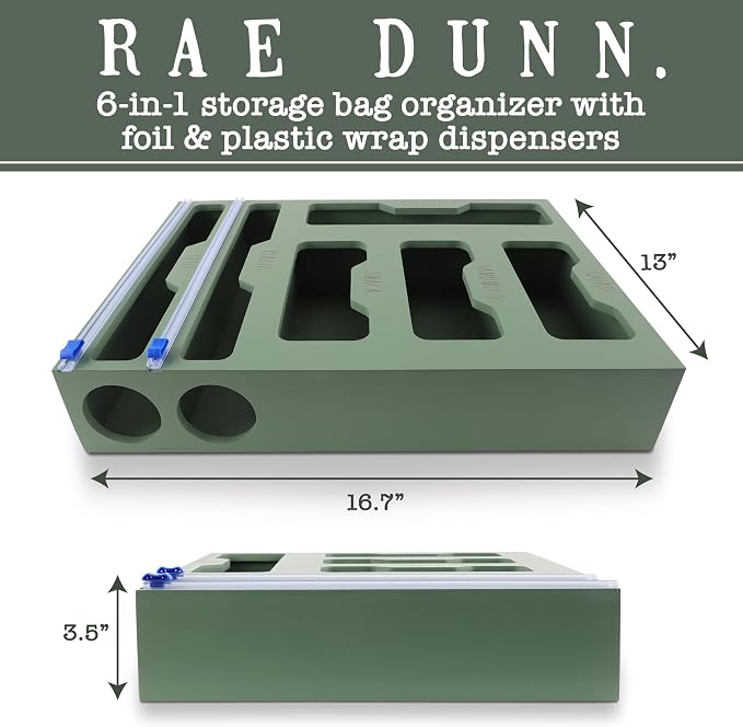 Rae Dunn Bamboo Bag Organizer for Kitchen Drawer - Durable Wood Organizer for Kitchen Storage - Holds Gallon, Quart, Snack, Sandwich Size Baggies, Plastic Wrap and Foil - Image 2