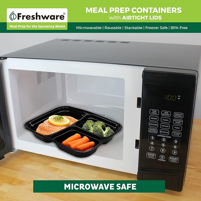 Freshware Meal Prep Containers [150 Pack] 3 Compartment with Lids, Food Storage Containers, Bento Box, BPA Free, Stackable, Microwave/Dishwasher/Freezer Safe (24 oz) - Image 6