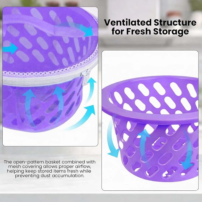Go Hooked Plastic Storage Net Basket with Zip Closure – Multipurpose Mesh Organizer for Fruits, Vegetables, Essentials – Durable, Lightweight & Breathable Design for Home & Pantry Use (Purple) - Image 3