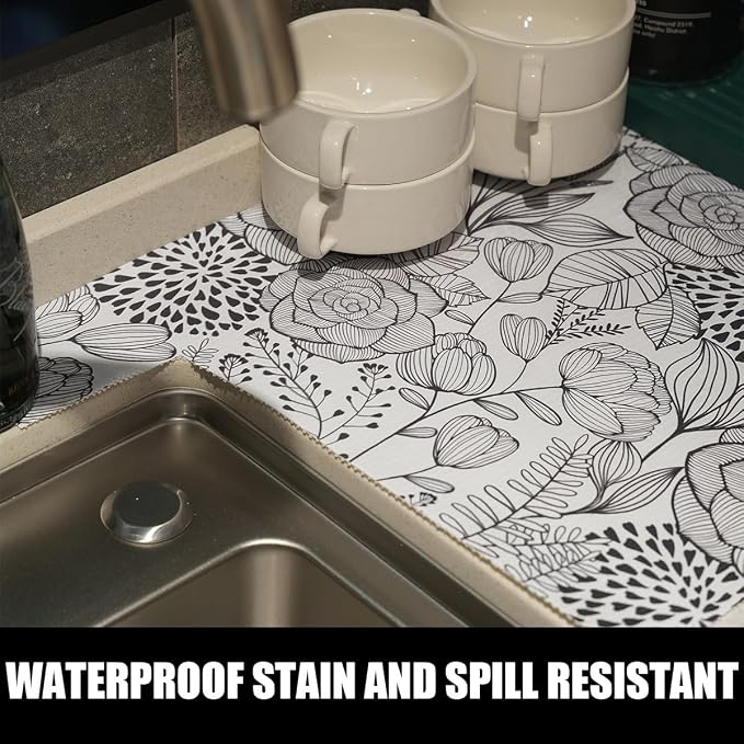 Shelf and Drawer Liner for Kitchen Cabinets, Non-Adhesive Black and White | Strong Non-Slip Floral Shelf Cabinet Drawer Liners, Waterproof Thickened Shelf Liner ,Easy to Clean,12IN x 10FT - Image 8