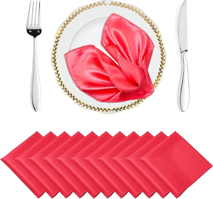 MDS® Pack of 200 Satin Napkins 12 x 12 Inch, Soft Silky Reusable Cloth Dinner Table Napkins for Wedding Décor, Reception, Birthday, Parties, Banquets, Catering, Restaurants & Hotel - Coral by MDS