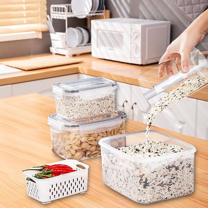 4 Pack Large Fridge Food Storage Container Set with Lids with Strainer, Fruit Vegetable Storage Containers Keep Fruits, Vegetables, Berry, Meat Fresh longer , BPA-Free Plastic Produce Keepers - Image 5