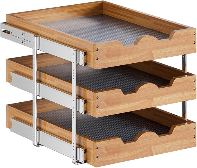 OCG Pull Out Cabinet Drawer 17" W x 21" D, 3 Tier Pull Out Cabinet Organizer, Heavy-Duty Slide Out Drawer for Cabinets, Organization for Kitchen, Pantry, Bathroom - Image 5