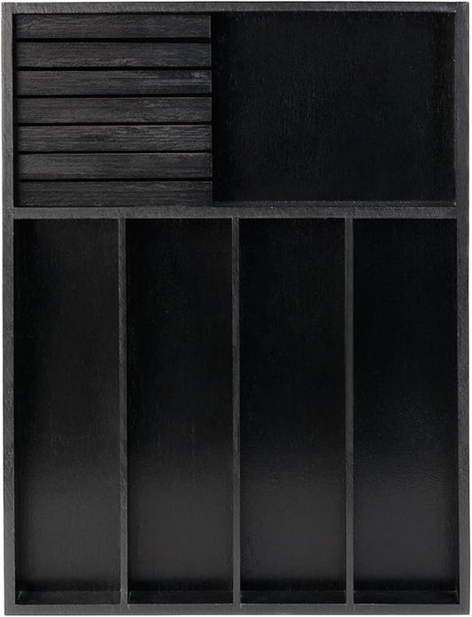 VaeFae Bamboo Silverware Drawer Organizer, 5 Slots, Black | Kitchen Utensil Organizer, Removable Knife Block, Cutlery Tray with Divider, Fork and Spoon Holder by VaeFaeDirect