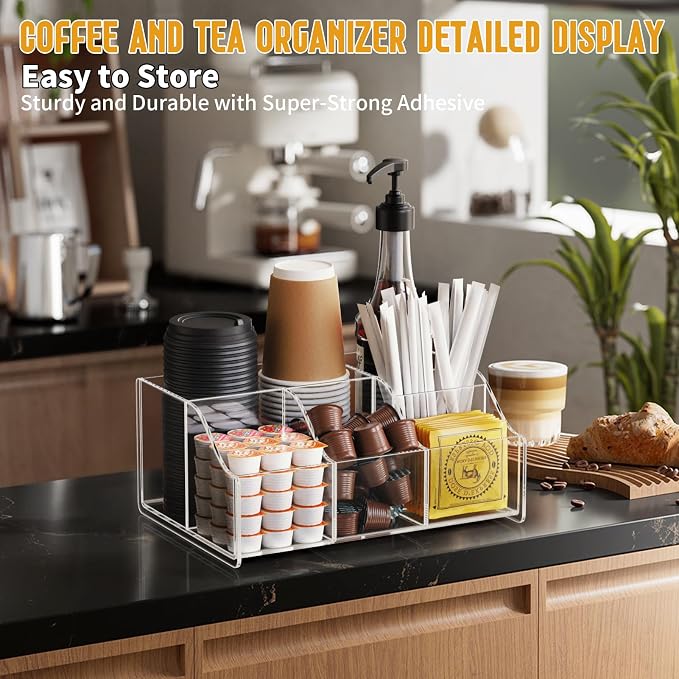 Upitry Acrylic Coffee Station Organizer - Cup And Lid Holder For Countertop | See-Through Storage Spotless Surface - Everything In Its Place - Coffee Bar Organizer for Creamer Syrup Sugar Caddy Drink - Image 5