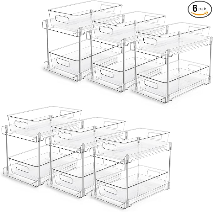 Vtopmart 6 Pack Bathroom Under Sink Organizer (S-Standard) | Slide-out drawers, Multi-purpose storage, Clear visibility, Easy Set-up by Vtopmart