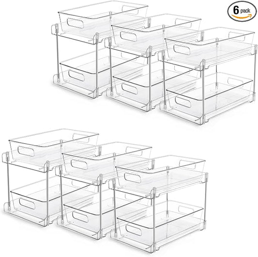 Vtopmart 6 Pack Bathroom Under Sink Organizer (S-Standard) | Slide-out drawers, Multi-purpose storage, Clear visibility, Easy Set-up by Vtopmart