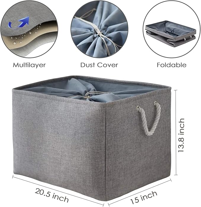 Storage Baskets for Organizing, Sturdy Fabric Storage Basket , Foldable Storage Baskets for Shelves Closet Nursery Toy (Grey 3 Pack 20.5×15.7×13.8inch) - Image 3