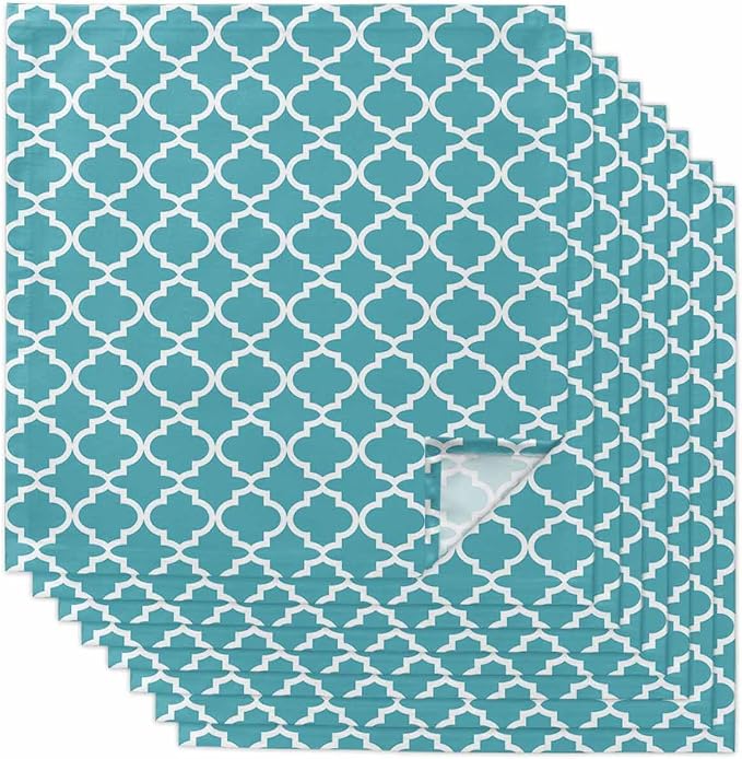 Cloth Napkins Set of 8-20x20 Inches, Turquoise Morocco Washable Reusable Table Napkins, Boho Ethnic Traditional Geometric Soft & Absortbent Dining Napkin for Party Wedding Hotel Restaurant by Unknown