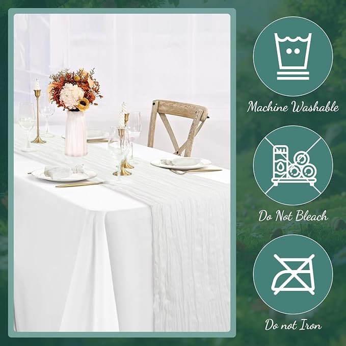 60PCS Ivory White Cheesecloth Napkins and 6PCS Table Runners Set, 19.69x19.69inch Rustic Wedding Napkins and 35x118inch Gauze Table Runner for Wedding Party Boho Table Decor - Image 5