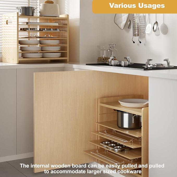 7 Tier Wooden Cookie Sheet Organizer for Cabinet Pot, Pans, Baking Tray Organizer for Kitchen Documents Storage(16.6" W x 16.5" H x 15.2" D) - Image 7