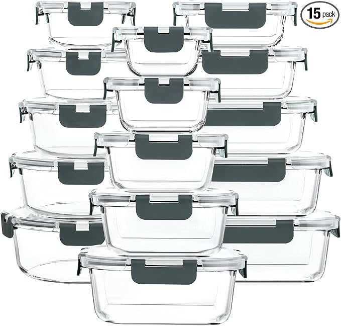 M MCIRCO 30 Pieces Extra-Large Glass Food Storage Containers with Snap Locking Lids,Glass Meal Prep Containers Set - Airtight Lunch Containers, Microwave, Oven, Freezer and Dishwasher by MMCIRCO