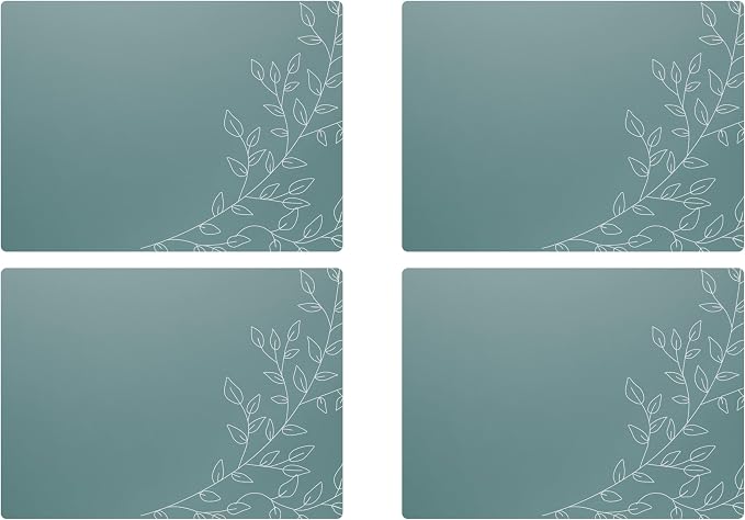 Royalty Art Boho Placemats, Set of 4, Teal Gray, Cork Backed | Wipeable heat resistant surface, kitchen and dining table protection, floral farmhouse pattern - Image 6