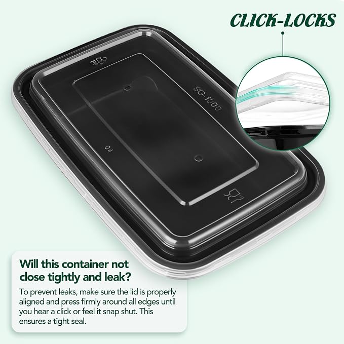 Glotoch Express Meal Prep Containers with Lids 32oz 100 Pack (200 Piece) | Reusable Sturdy Food Containers Leakproof Airtight Microwave Freezer Safe Plastic Bento Lunch Boxes for To Go Takeout - Image 10