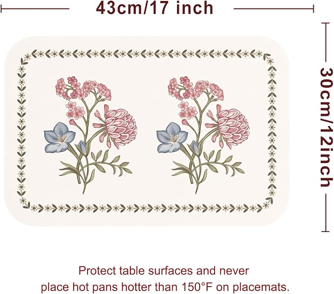 Vinyl Waterproof Placemats Set of 6 Rectangular,12"*17"-Helena D | Wipeable Beautiful Print Place Mats,Stain Resistant,Floral Pattern,Everyday Meals,Kitchen,Dinning,Holiday,Decor - Image 6