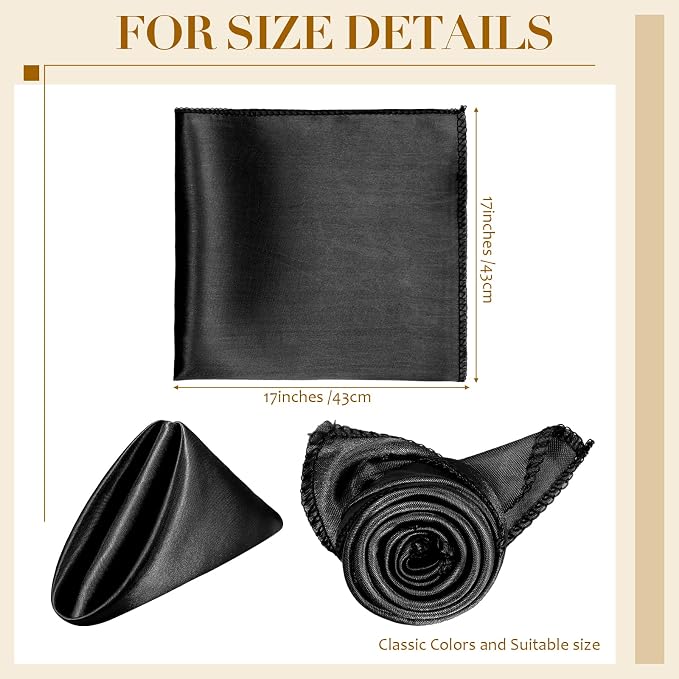 Tegeme 100 Pcs 17 x 17 Inch Black Satin Napkins Bulk Square Cloth Napkins Set Soft Silk, Hemmed Edges, Washable and Reusable for Party Wedding Dinner Banquet Restaurant Table Decorations(Black) - Image 2