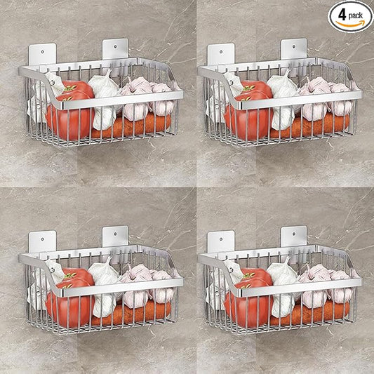 Metal Wire Hanging Basket, SUS304 Stainless Steel, 4-Pack Hanging Wall Organizer Basket, Wall Mounted Shelves, Organizing Baskets for Home Kitchen, Bathroom, Pantry Utility by kaileyouxiangongsi