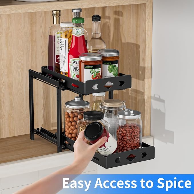 BOIVSHI Spice Rack Organizer for Cabinet, 7.5''Wx10.8''Dx9.2''H | 2 Tier Pull Out Spice Racks for Inside Cabinets, Height-adjustable Metal Spice Rack Maximizes Cabinet Space - Image 6