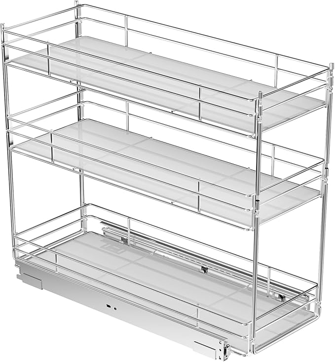 ROOMTEC Pull Out Spice Rack for Narrow Cabinet (6" W X 20½" D),3 Tier Heavy Duty Sliding Spice Cabinet Organization Shelf Racks, Pull Out Shelves Under Cabinet Storage for Kitchen by ROOMTEC