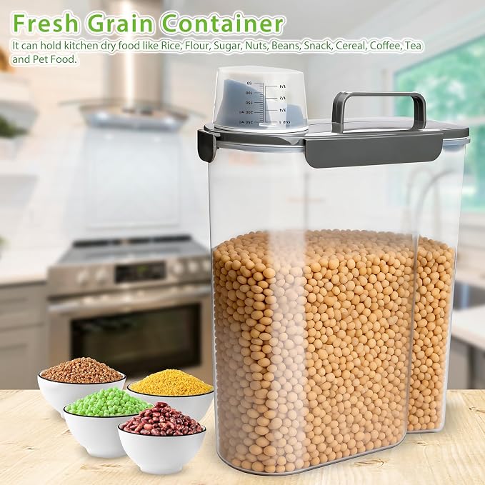 Viretec Rice Storage Container, 15 to 20lb Dry Food Airtight Dispenser, Pet Dog Cat Food Canister, BPA Free Clear Plastic Kitchen and Pantry Organization Bin for Oatmeal, Cereal, Pasta, Flour Grey - Image 7