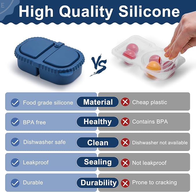 3 Pack Silicone Reusable Snack Containers with Lids - 8 oz Double Compartment Snackle Box for Kids & Adults, BPA-Free & Leakproof, Small for Dressing, Snacks, School, Office, Picnic - Image 3