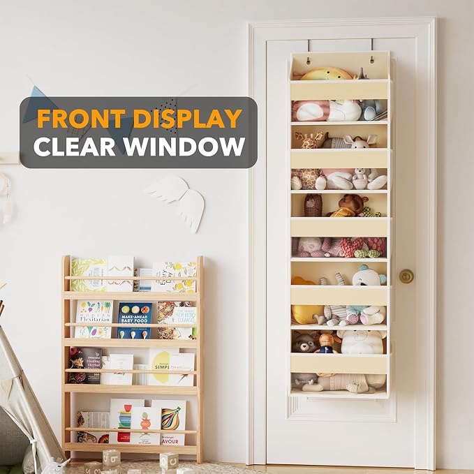 SpaceAid 2 Pack Over The Door Organizer with 5 Large Pockets and 10 Mesh Side Pockets, 5 Layers Door Organizer Hanging with Clear Window for Bedroom, Bathroom, Pantry and Nursery, Beige - Image 5