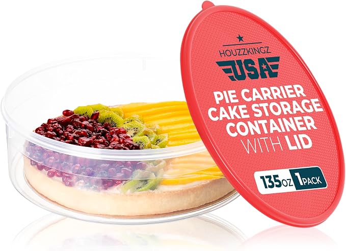 HOUZZKINGZ USA Pie Carrier Cake Storage Container with Lid | 10.5" Large Round Plastic Cupcake Cheesecake Muffin Flan Cookie Airtight Tortilla Holder | Pie Keeper Transport Container by Houzzkingzusa