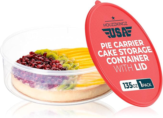 HOUZZKINGZ USA Pie Carrier Cake Storage Container with Lid | 10.5" Large Round Plastic Cupcake Cheesecake Muffin Flan Cookie Airtight Tortilla Holder | Pie Keeper Transport Container by Houzzkingzusa