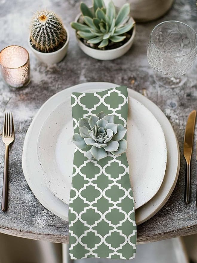 Cloth Napkins Set of 8-20x20 Inches, Sage Green Morocco Washable Reusable Table Napkins, Minimalist Boho Ethnic Abstract Motif Soft & Absortbent Dining Napkin for Party Wedding Hotel Restaurant - Image 3