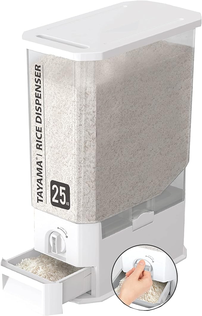 TAYAMA 55 lbs. Capacity Rice Dispenser Grain Storage Container,White - Image 3