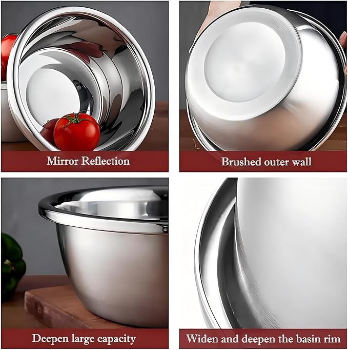 meleg otthon Stainless Steel Mixing Bowl, 23 Quart Salad Bowl, Metal Bowls, Stainless Steel Basin, Heavy Duty Deeper Edge Mirror Finish Dishwasher Safe Bowl - Image 5