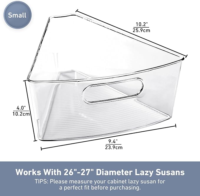 Leeden Lazy Susan Organizer for 26" Diameter Corner Lazy Susan, Plastic Kitchen Cabinet Storage Bins with Handle, 4 Packs, 1/8 Wedge - Food Safe, BPA Free - Image 4