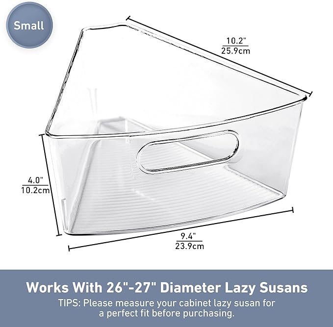 Leeden Lazy Susan Organizer for 26" Diameter Corner Lazy Susan, Plastic Kitchen Cabinet Storage Bins with Handle, 8 Packs, 1/8 Wedge - Food Safe, BPA Free - Image 3