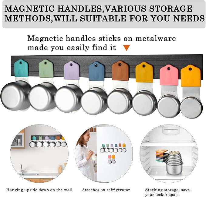 Magnetic Measuring Cups Set Stainless Steel Stackable Nesting Measuring Cup | for Measuring Dry and Liquid Ingredients - Image 3