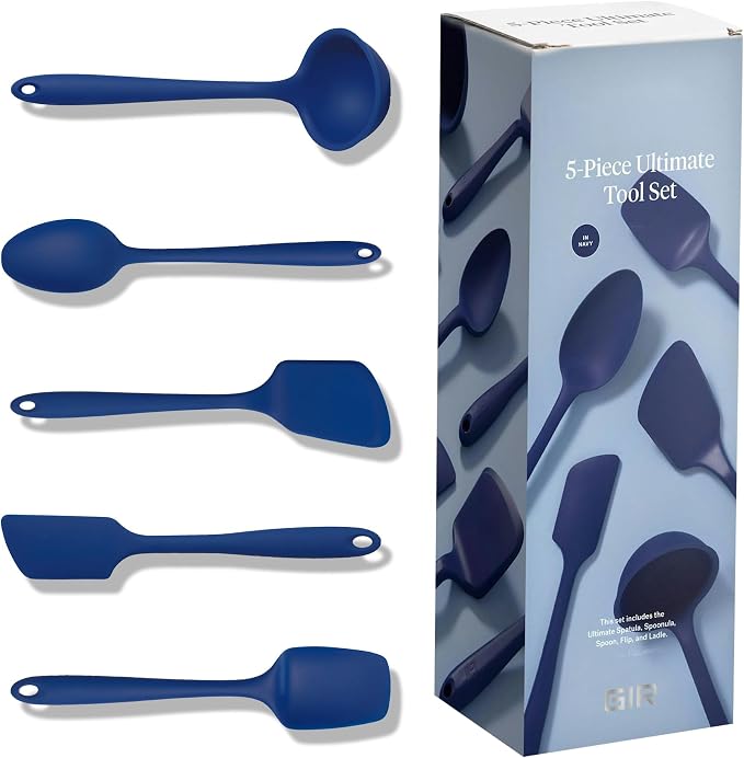 GIR: Get It Right 5-Piece Silicone Ultimate Kitchen Utensils Set - Ladle, Spatula, Flip, Spoon & Spoonula - Non-Toxic Cooking Utensils for Nonstick Cookware, Cooking and Baking - Navy by GIRGetItRight