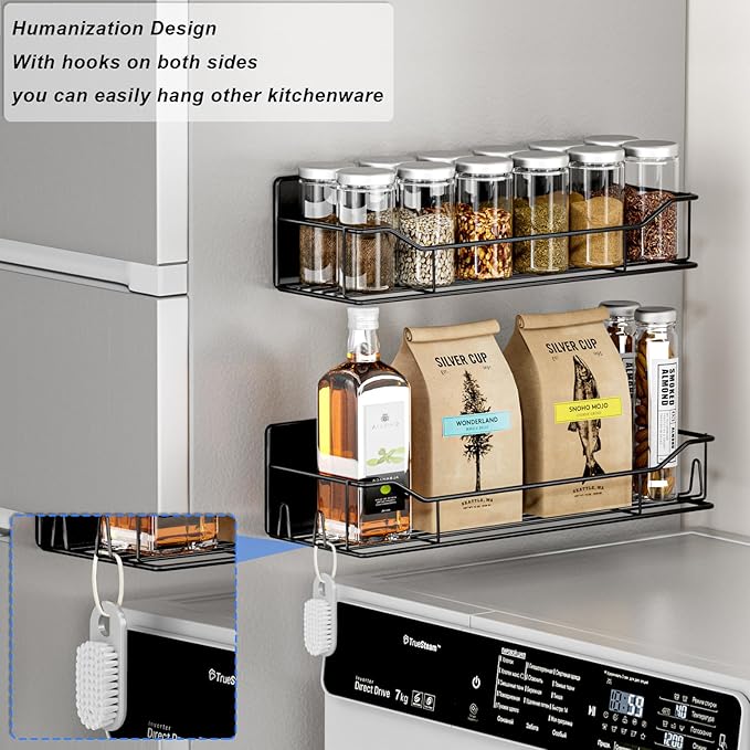Magnetic Spice Rack for Refrigerator,8 Pack Magnetic Fridge Shelf, Moveable Spice Organizer with Hook Rack, Paper Towel Holder, Utensil Holder,cup lid holder, Super Magnetic Rack Set (Black) - Image 4