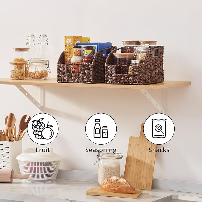 OIAHOMY Pantry Baskets for Organizing, Paper Rope Baskets with Built-in Handles, Wicker Storage Bins for Shelves, 2 Pack-Brown - Image 7