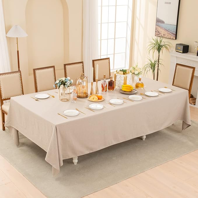 BALCONY & FALCON Rectangle Table Cloth Waterproof Beige 132"x90" | Rectangular Washable Wrinkle Resistant Table Cloth Linen Fabric Tablecloths for Dining Party Kitchen Wedding and Outdoor Use - Image 5