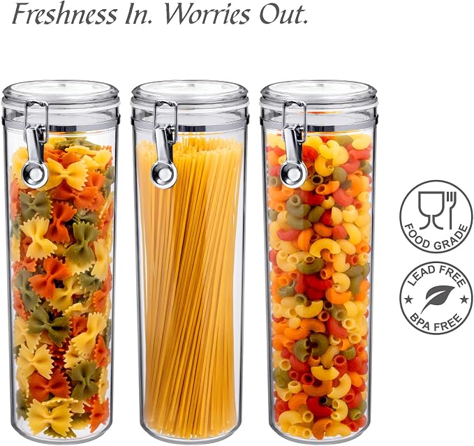 Cathy - 60-Ounce Plastic Canister (Set of 3), Plastic Airtight Container for Spaghetti and Pasta, Stackable, BPA-Free, Shatter-Proof, Perfect for Home and Commercial Use - Image 6