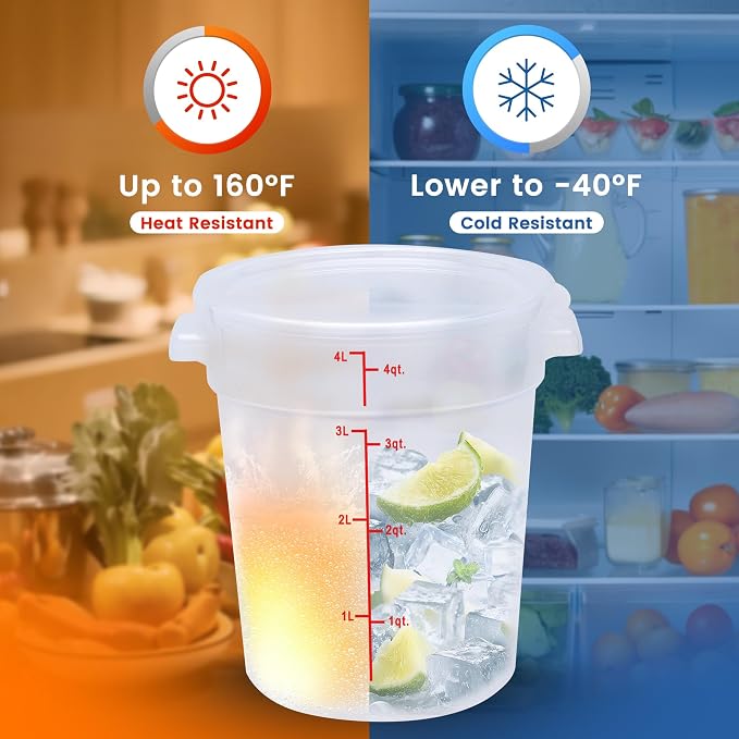 4 Pack 4QT Round Food Storage Containers with Lids | NSF, BPA-free PP containers with scale, label and measuring cup, stackable for prep, storage, freezer. Dishwasher safe - Image 5