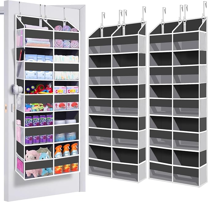 2 Pack - Over The Door Organizer 5 Tiers, Extra Large Behind Door Storage of 10 Big Front & 10 Mesh Pockets, 80lb Weight Capacity, Hanging Doors Storage for Closet Bedroom Nursery, Dark Gray by UVIAHOMIHOMEORGANIZER