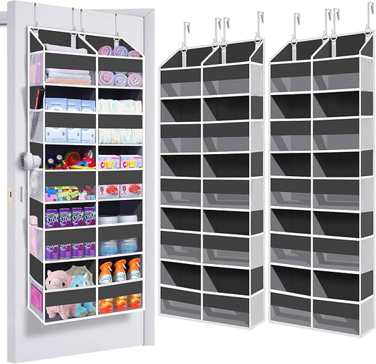 2 Pack - Over The Door Organizer 5 Tiers, Extra Large Behind Door Storage of 10 Big Front & 10 Mesh Pockets, 80lb Weight Capacity, Hanging Doors Storage for Closet Bedroom Nursery, Dark Gray by UVIAHOMIHOMEORGANIZER