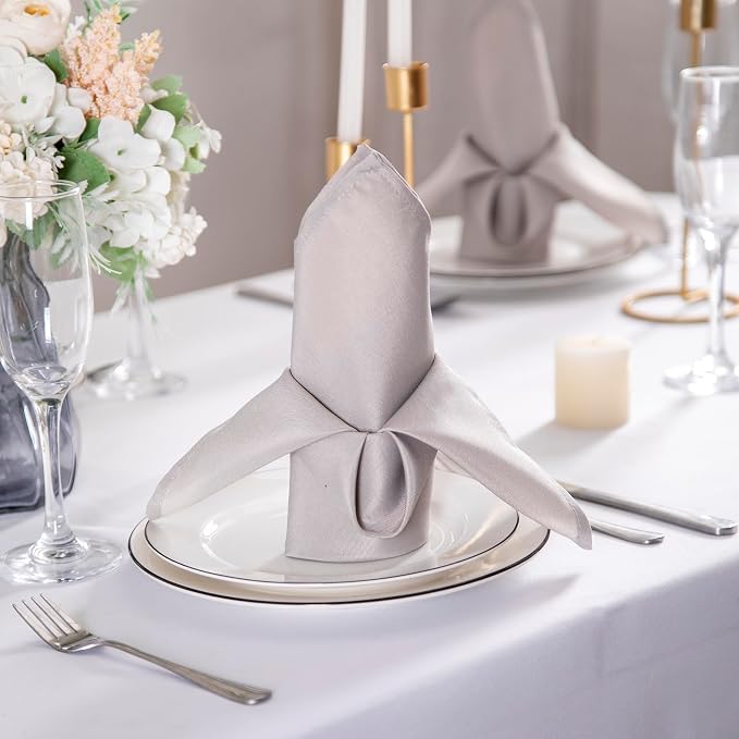 Bailarina Cloth Napkins Set of 80,17x17 inches Dinner Napkins Cloth Washable,Polyester Square Table Cloth Napkin Bulk with Hemmed Edges Ideal for Banquets, Parties and Weddings-Silver - Image 3