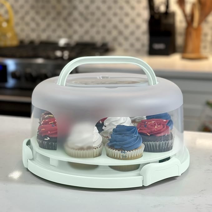 Kivi Cake Carrier with Lid and Handle – Practical Cake Holder with Lid and Sturdy Clamps – Multipurpose Cake Container 10 Inch - Cupcake Carrier fits 11 Cupcakes - Dishwasher Safe - Image 3