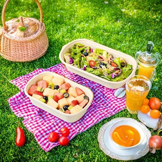 Aksipo 50 Pack 23 Oz Disposable Meal Prep Containers with Lids, Rectangle Paper Bowls with Lids for Salad,Leftovers, Leak-proof To Go Food Box Cardboard Lunch Box Compostable Take Out Food Containers - Image 5